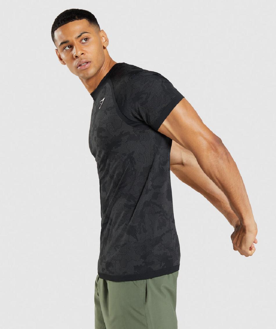 T Shirts Gymshark Geo Seamless Hombre Negras Gris | CO 3269KOR